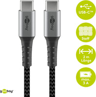 Goobay 49303 USB-C Kabel 10 Gbps – Extra Robustes Premium Textilkabel mit Metallsteckern - 2m