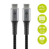 USB-C™-auf-USB-C™-Textilkabel mit Metallsteckern 0,5 m