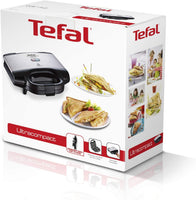 Tefal Ultracompact Sandwichmaker SM1552 | für dreieckige Sandwichtoasts | antihaftbeschichtete Platten | leichte Reinigung | kein Anbrennen | 700W | Sandwich-Grill | 26.5 x 12 x 26 cm, Edelstahl/Schwarz