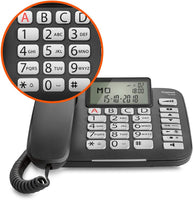 Gigaset DL580 - schnurgebundenes Senioren Telefon - Tischtelefon mit extra leichter Bedienung und beleuchtetem Farbdisplay, schwarz