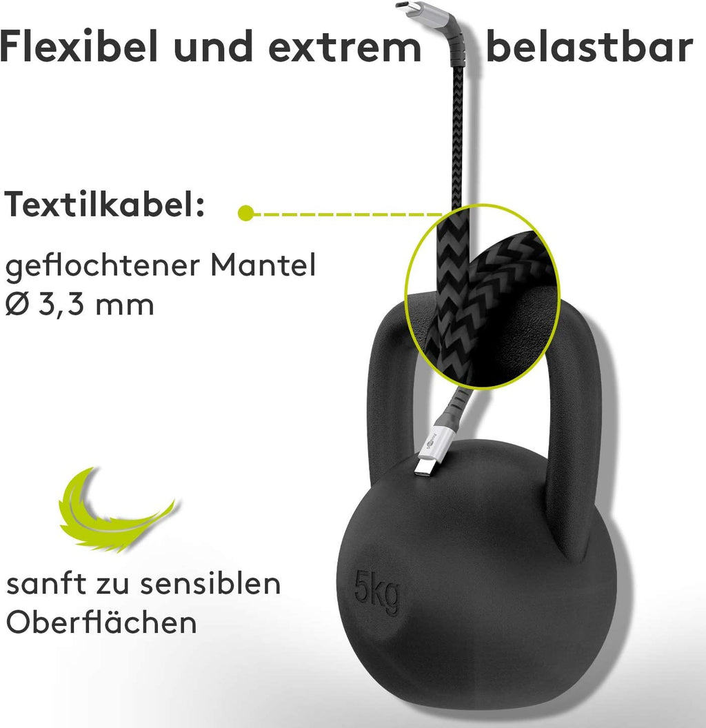 Goobay 49303 USB-C Kabel 10 Gbps – Extra Robustes Premium Textilkabel mit Metallsteckern - 2m