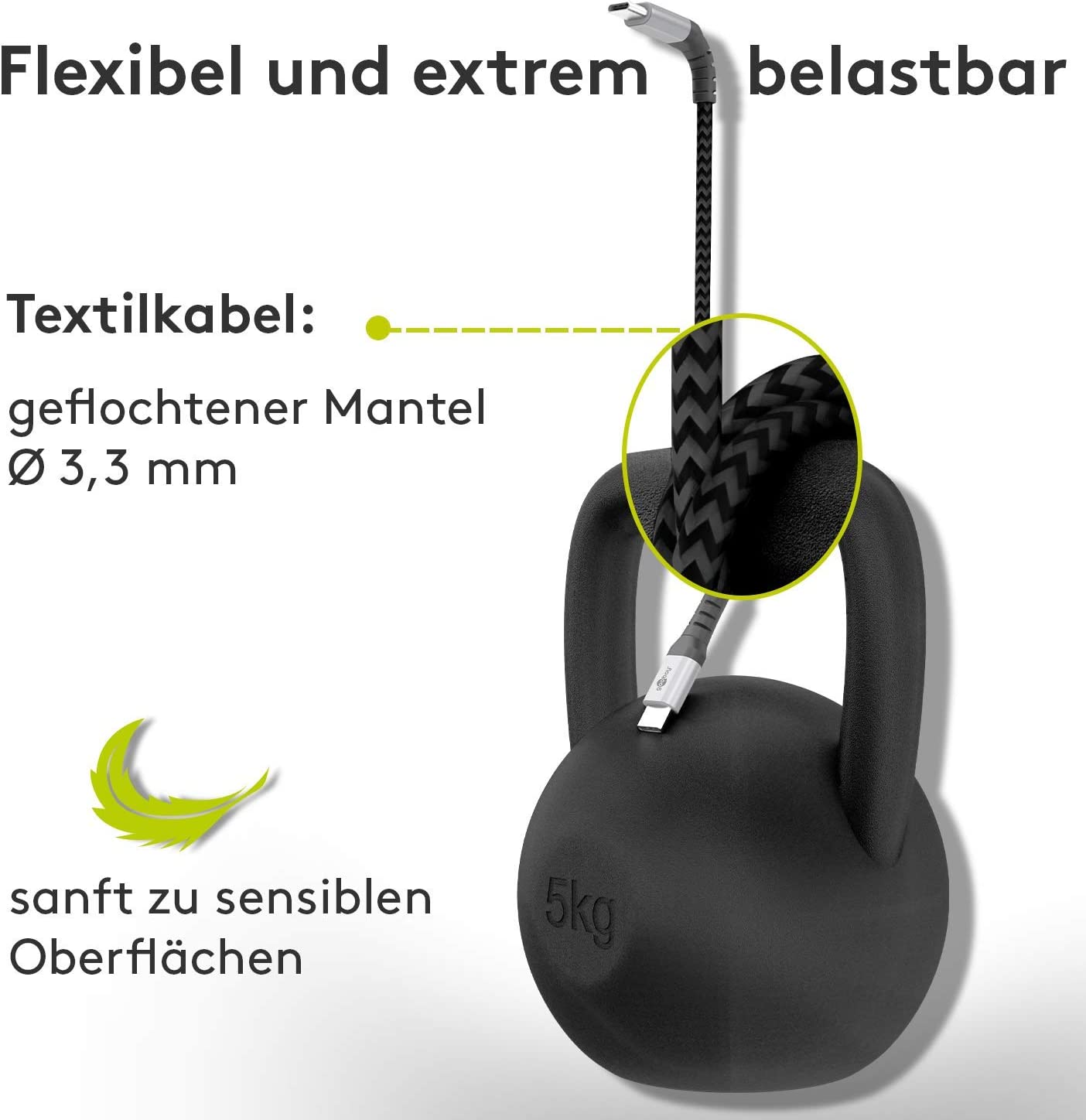 Goobay 49303 USB-C Kabel 10 Gbps – Extra Robustes Premium Textilkabel mit Metallsteckern - 2m