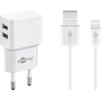 Goobay Ladegerät 230V für APPLE iPhone 11 Pro Max, inkl. Lightning Daten + Ladekabel, 2.4A, 2-teilig, WHITE,