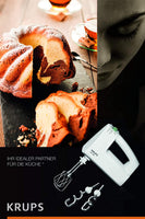 KRUPS 3 MIX 7000 Handmixer F60814 | 500W | ergonomischer Griff des Mixers, stufenloser Geschwindigkeitsregler | Turbo- & Auswurftaste | Schneebesen & Knethacken aus Edelstahl | Weiß