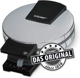 Cloer 185 Waffeleisen für kuchenartige Waffeln / 930 W/Waffelgröße 16 cm/schwere Backplatten/optische und akustische Fertigmeldung/Edelstahlgehäuse, Edelstahl, Chrom