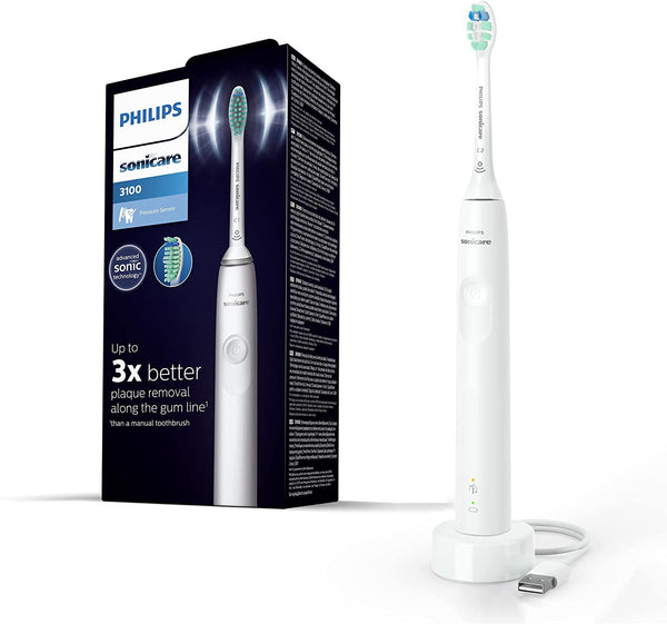 Philips Sonicare 3100 Series elektrische Zahnbürste mit Schalltechnologie, mit Drucksensor und Bürstenkopf-Wechselanzeige, HX3671/13, Weiß