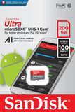 SanDisk Ultra 200GB MicroSDXC Speicherkarte + SD-Adapter mit A1 App-Leistung bis zu 100 MB/s, Klasse 10, U1