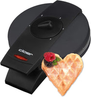 Cloer 1629 Waffeleisen für klassische Herzwaffeln, 930 W, Waffelgröße 15,5 cm, stufenlos wählbarer Bräunungsgrad, schwarz