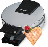 Cloer 185 Waffeleisen für kuchenartige Waffeln / 930 W/Waffelgröße 16 cm/schwere Backplatten/optische und akustische Fertigmeldung/Edelstahlgehäuse, Edelstahl, Chrom
