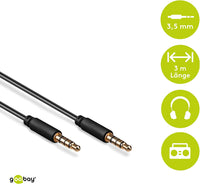 Goobay 63832 AUX-Kabel, Audiokabel, Verbinduskabel, Klinkenkabel, Klinke 3,5mm Stecker (4-Pin, Stereo) > Klinke 3, 5 mm Stecker (4-Pin, Stereo), 4-polig, 3Meter, schwarz
